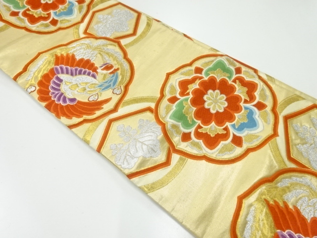 アンティーク　鳳凰に花模様織出し袋帯（材料）